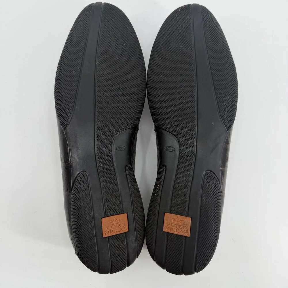 Peter Millar Mens Dark Brown Croc Embossed Leather Bit Loafers 12.5 M 14488
